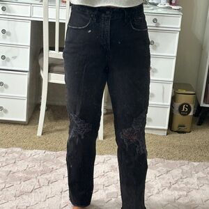 Good American good legs Charcoal Distressed Straight Jeans